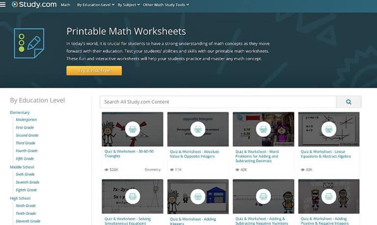 Enhance your lessons through these neat features offered by Study.com. Check out these printable math worksheets for teachers and students here.