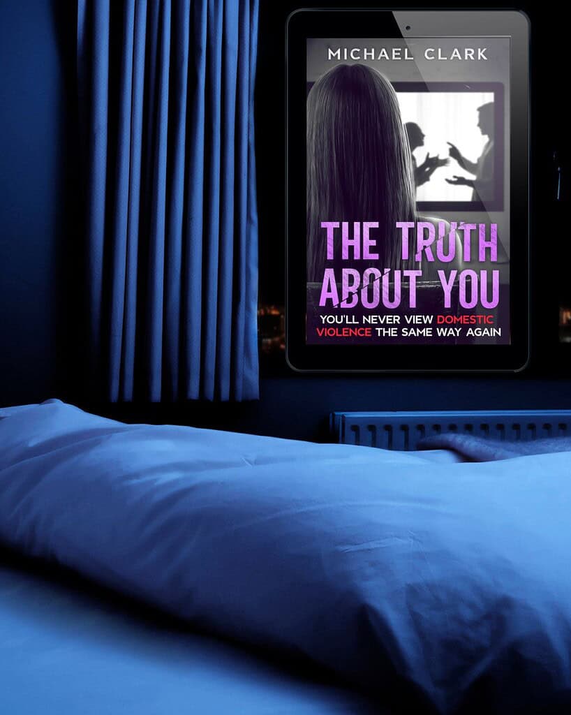 The Truth About You Book Review 1 Thought-provoking image of a woman reading "The Truth About You" on a tablet in a dimly lit bedroom setting.