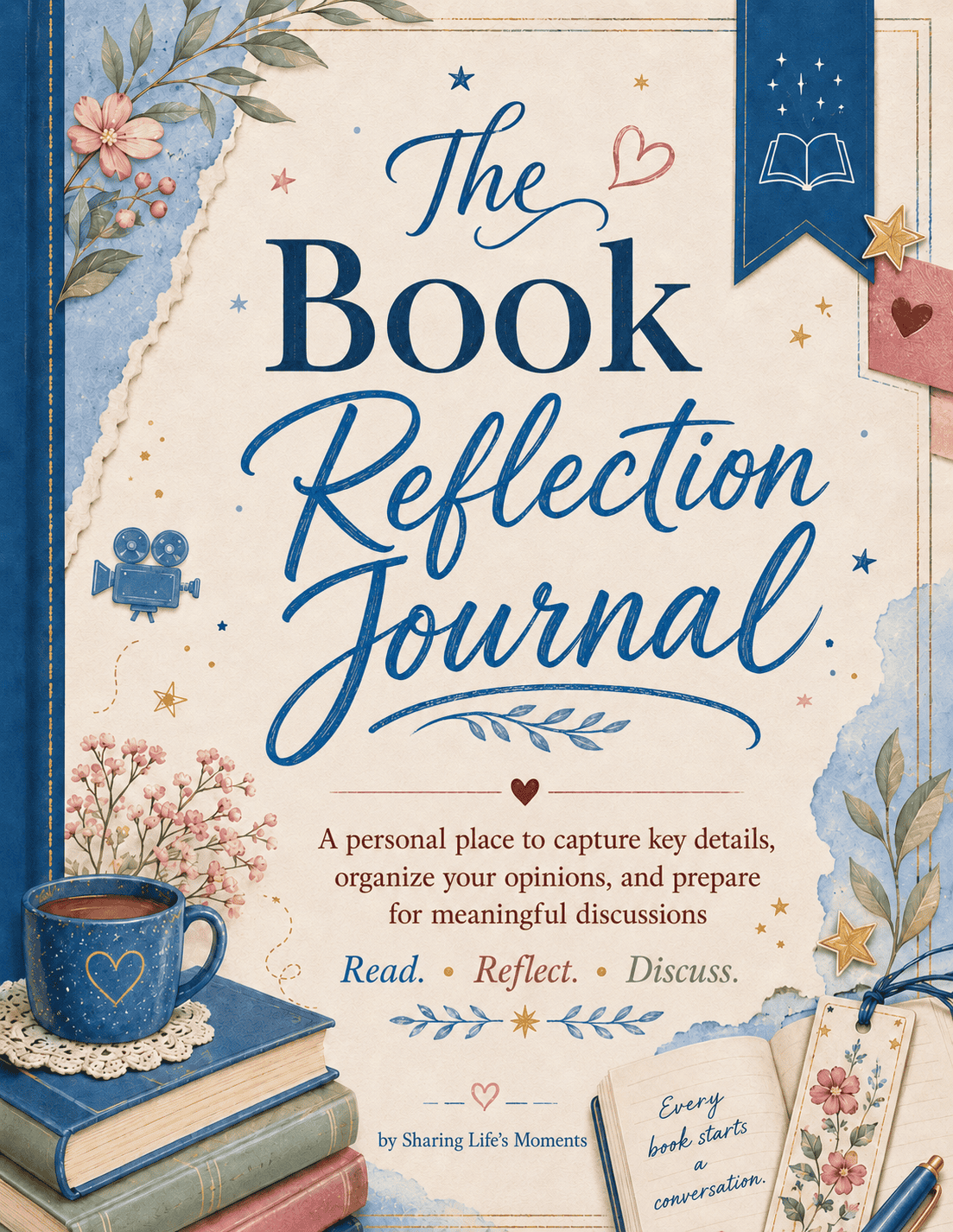 The Book Lover's Reflection Journal with guided reflection pages and printable bookmarks