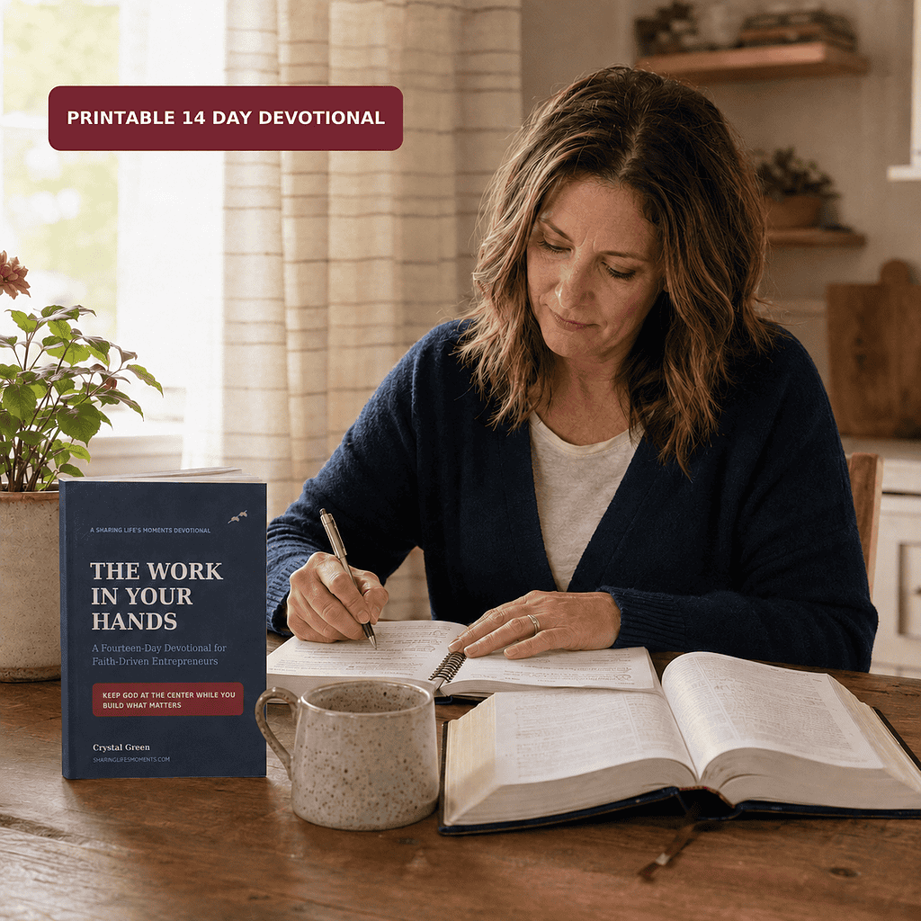 The Work in Your Hands is a 14 day printable devotional for women growing a business without putting their faith on the sidelines. Each day includes Scripture, an honest reflection, prayer, a practical next step, and space to work through what God may be showing you.