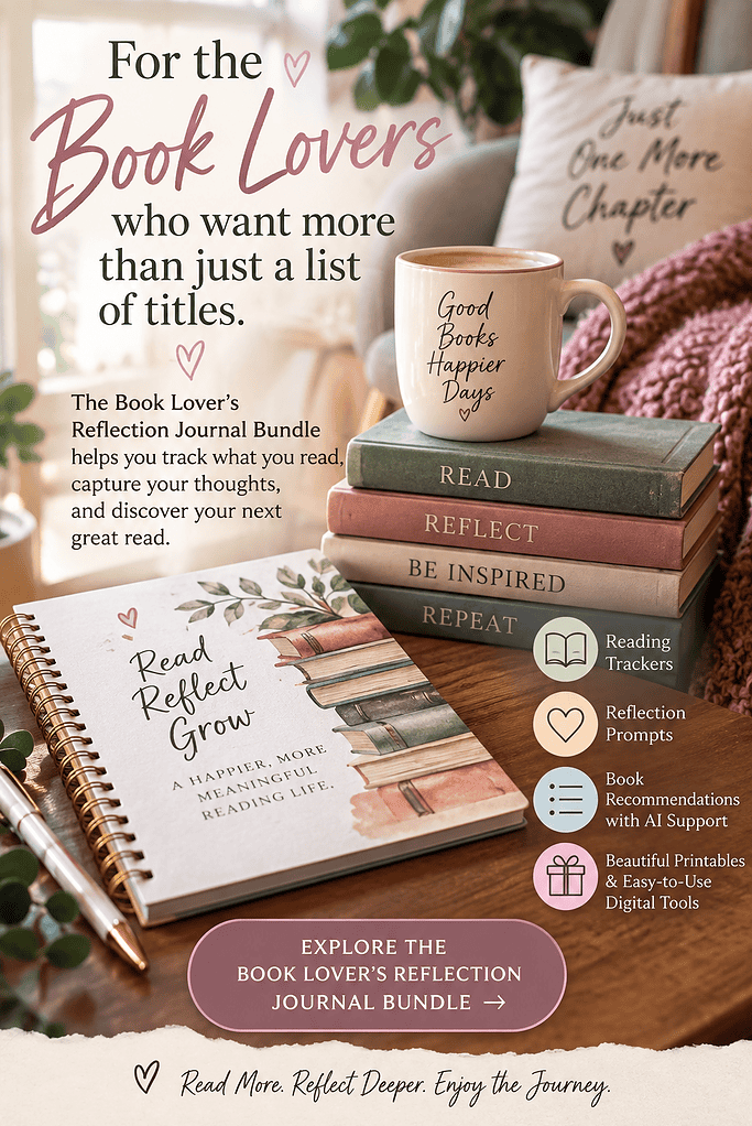 Turn every book you read into something you can remember and discuss more meaningfully. This digital bundle includes the printable Book Club Reflection Journal, printable bookmarks, and the Book Lover’s Reading AI Assistant to help you choose books, organize your thoughts, and prepare for book club conversations.